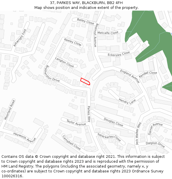 37, PARKES WAY, BLACKBURN, BB2 4FH: Location map and indicative extent of plot