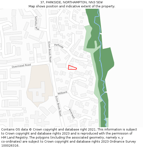 37, PARKSIDE, NORTHAMPTON, NN3 5EW: Location map and indicative extent of plot