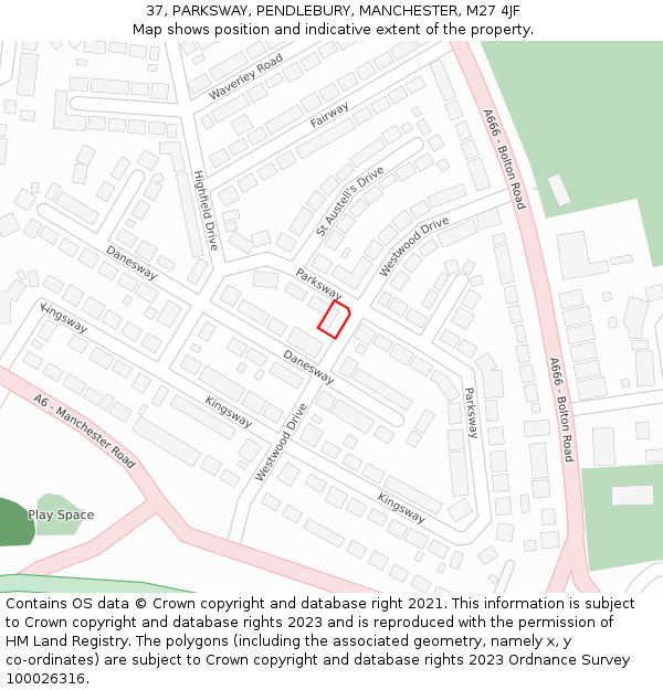 37, PARKSWAY, PENDLEBURY, MANCHESTER, M27 4JF: Location map and indicative extent of plot