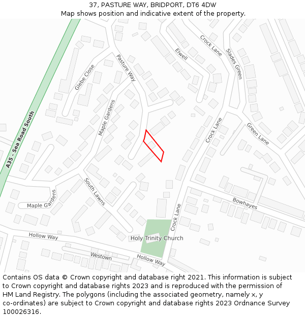 37, PASTURE WAY, BRIDPORT, DT6 4DW: Location map and indicative extent of plot