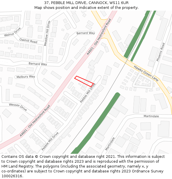 37, PEBBLE MILL DRIVE, CANNOCK, WS11 6UR: Location map and indicative extent of plot