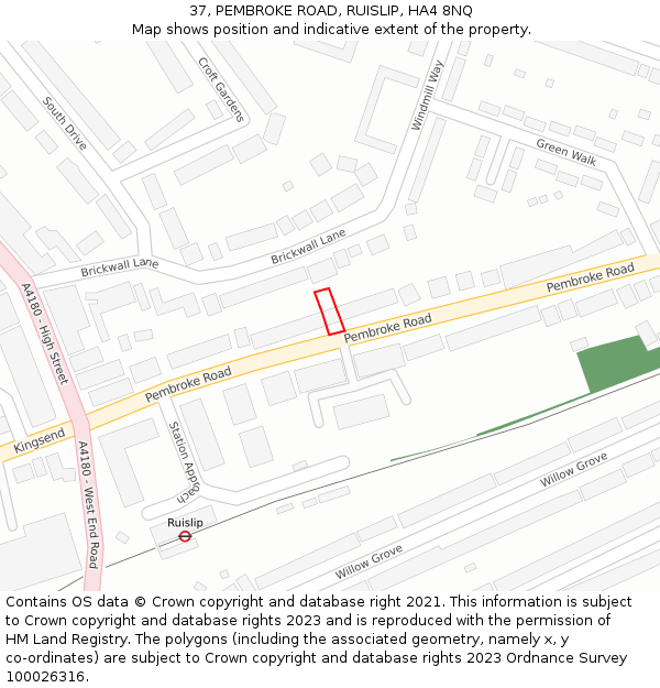 37, PEMBROKE ROAD, RUISLIP, HA4 8NQ: Location map and indicative extent of plot