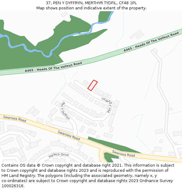 37, PEN Y DYFFRYN, MERTHYR TYDFIL, CF48 1PL: Location map and indicative extent of plot