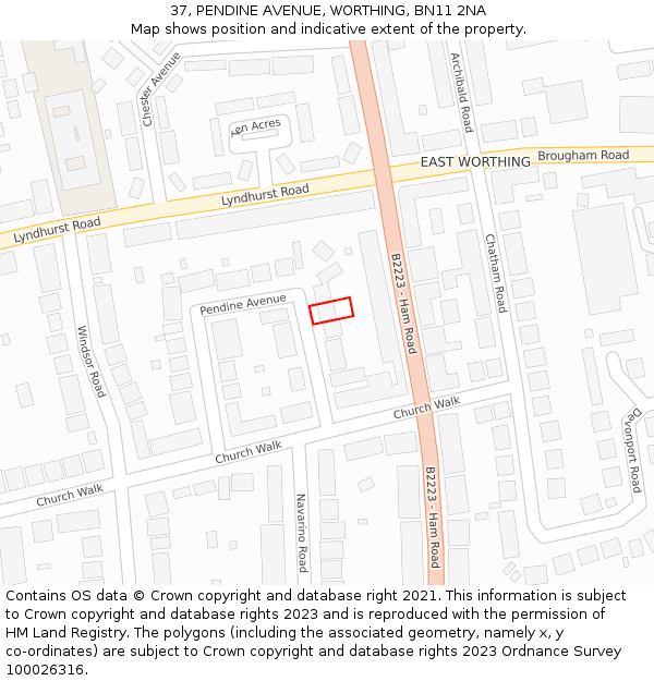 37, PENDINE AVENUE, WORTHING, BN11 2NA: Location map and indicative extent of plot
