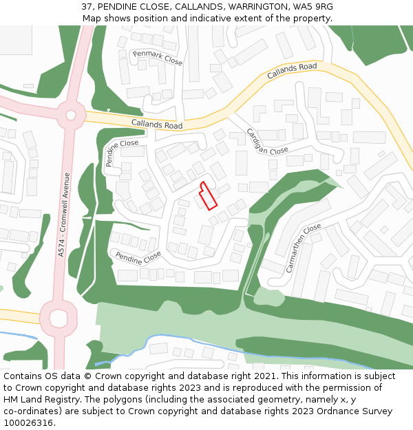 37, PENDINE CLOSE, CALLANDS, WARRINGTON, WA5 9RG: Location map and indicative extent of plot