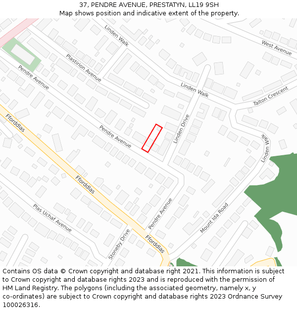 37, PENDRE AVENUE, PRESTATYN, LL19 9SH: Location map and indicative extent of plot