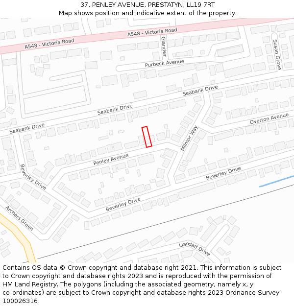 37, PENLEY AVENUE, PRESTATYN, LL19 7RT: Location map and indicative extent of plot