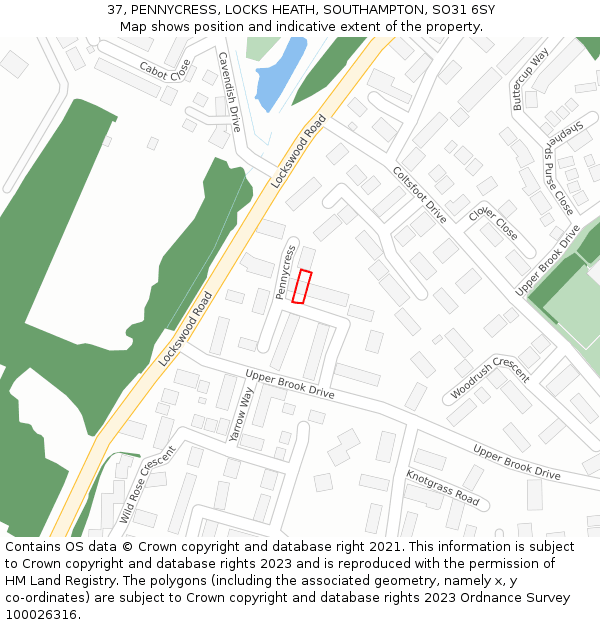 37, PENNYCRESS, LOCKS HEATH, SOUTHAMPTON, SO31 6SY: Location map and indicative extent of plot