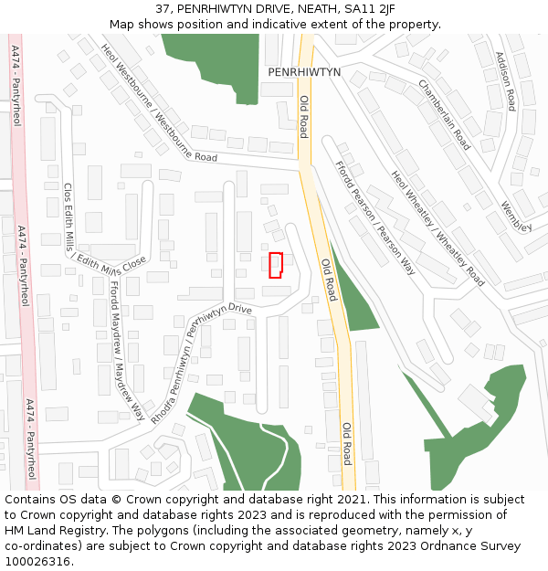 37, PENRHIWTYN DRIVE, NEATH, SA11 2JF: Location map and indicative extent of plot