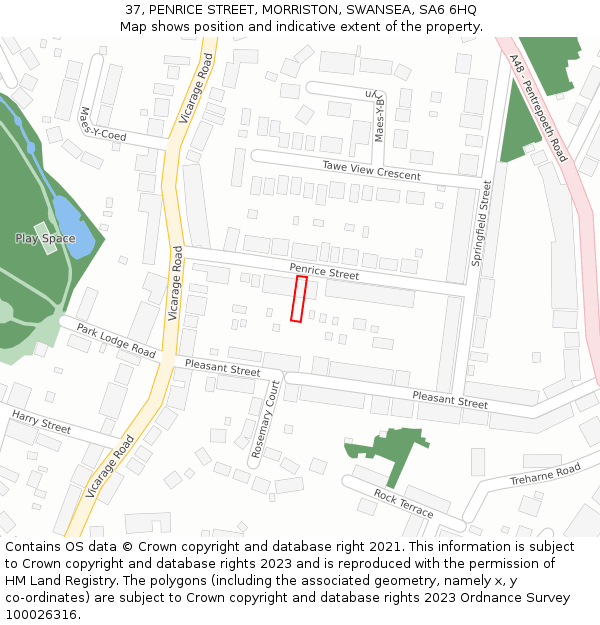 37, PENRICE STREET, MORRISTON, SWANSEA, SA6 6HQ: Location map and indicative extent of plot