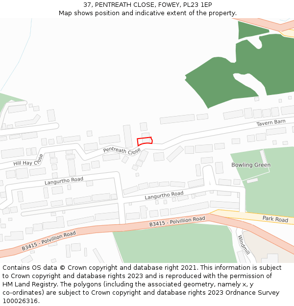 37, PENTREATH CLOSE, FOWEY, PL23 1EP: Location map and indicative extent of plot