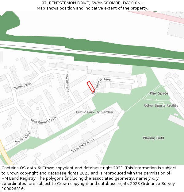 37, PENTSTEMON DRIVE, SWANSCOMBE, DA10 0NL: Location map and indicative extent of plot