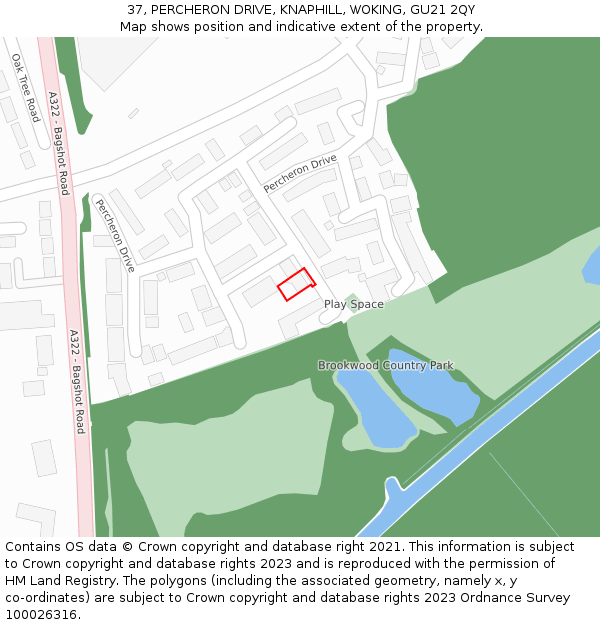 37, PERCHERON DRIVE, KNAPHILL, WOKING, GU21 2QY: Location map and indicative extent of plot
