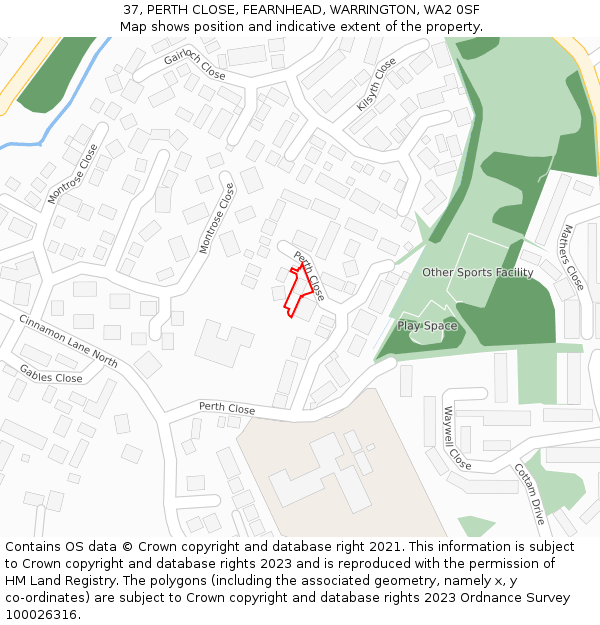 37, PERTH CLOSE, FEARNHEAD, WARRINGTON, WA2 0SF: Location map and indicative extent of plot