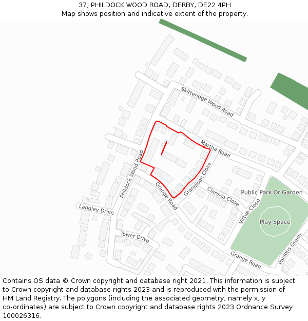 37, PHILDOCK WOOD ROAD, DERBY, DE22 4PH: Location map and indicative extent of plot