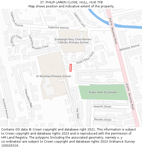 37, PHILIP LARKIN CLOSE, HULL, HU6 7FB: Location map and indicative extent of plot