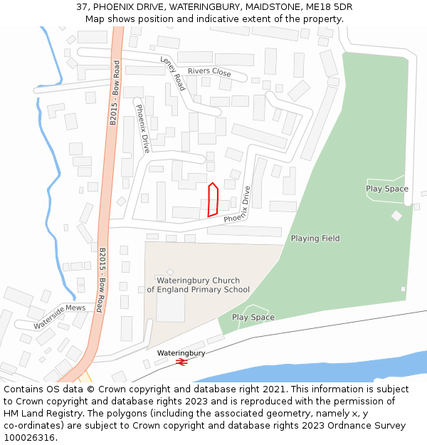 37, PHOENIX DRIVE, WATERINGBURY, MAIDSTONE, ME18 5DR: Location map and indicative extent of plot