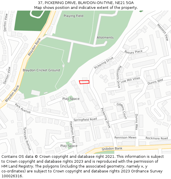 37, PICKERING DRIVE, BLAYDON-ON-TYNE, NE21 5GA: Location map and indicative extent of plot