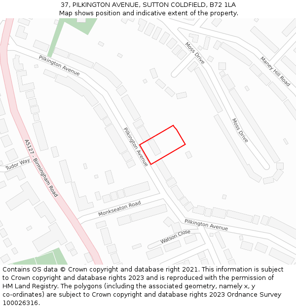 37, PILKINGTON AVENUE, SUTTON COLDFIELD, B72 1LA: Location map and indicative extent of plot