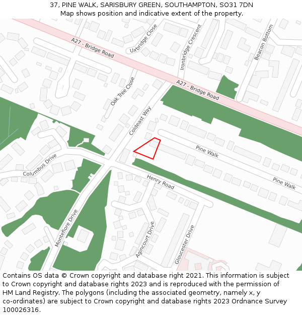 37, PINE WALK, SARISBURY GREEN, SOUTHAMPTON, SO31 7DN: Location map and indicative extent of plot