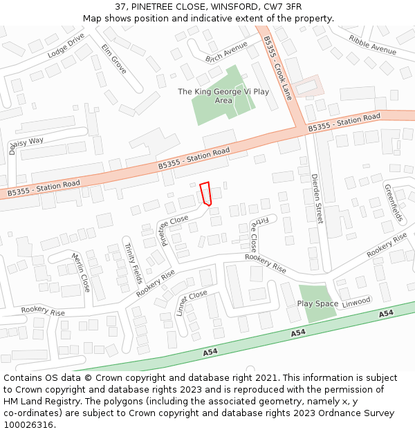37, PINETREE CLOSE, WINSFORD, CW7 3FR: Location map and indicative extent of plot