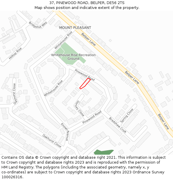 37, PINEWOOD ROAD, BELPER, DE56 2TS: Location map and indicative extent of plot