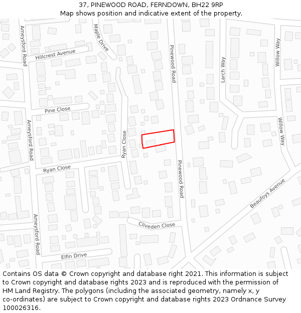 37, PINEWOOD ROAD, FERNDOWN, BH22 9RP: Location map and indicative extent of plot