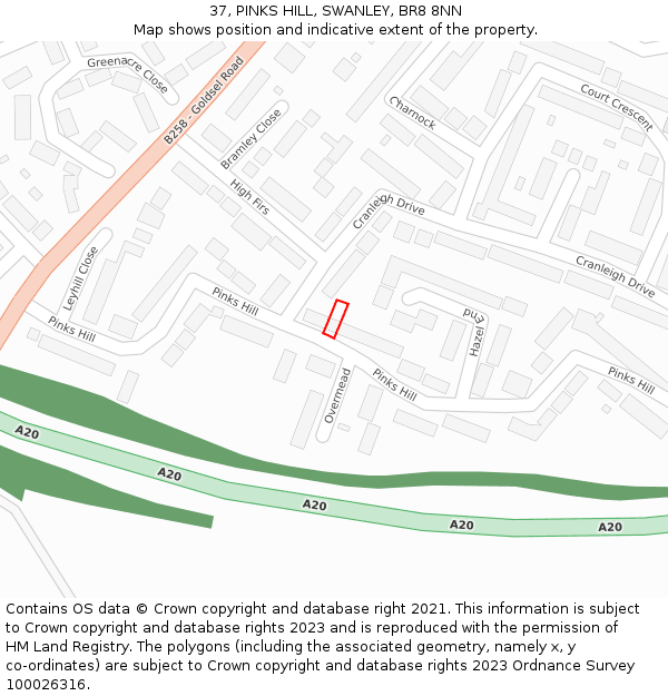37, PINKS HILL, SWANLEY, BR8 8NN: Location map and indicative extent of plot