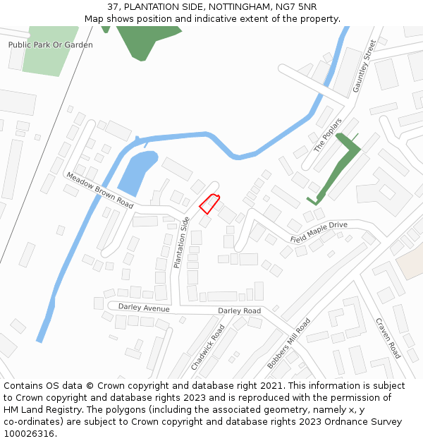 37, PLANTATION SIDE, NOTTINGHAM, NG7 5NR: Location map and indicative extent of plot
