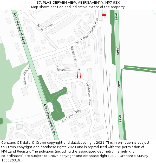 37, PLAS DERWEN VIEW, ABERGAVENNY, NP7 9SX: Location map and indicative extent of plot