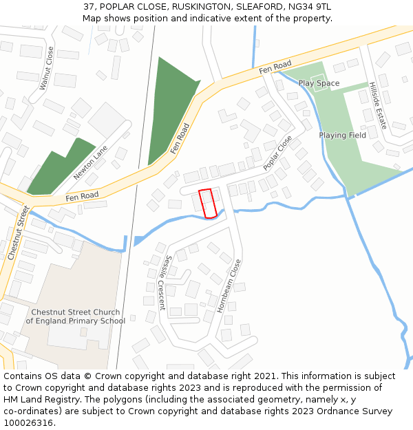 37, POPLAR CLOSE, RUSKINGTON, SLEAFORD, NG34 9TL: Location map and indicative extent of plot
