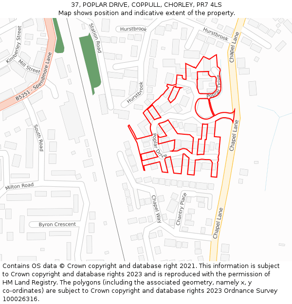 37, POPLAR DRIVE, COPPULL, CHORLEY, PR7 4LS: Location map and indicative extent of plot