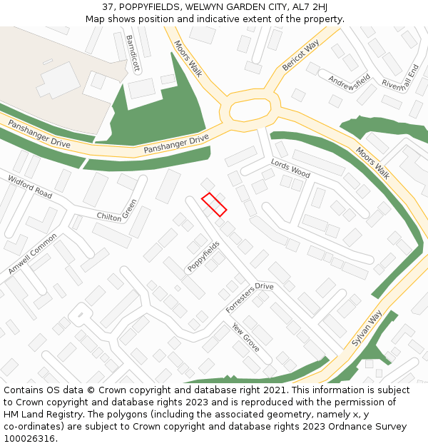 37, POPPYFIELDS, WELWYN GARDEN CITY, AL7 2HJ: Location map and indicative extent of plot