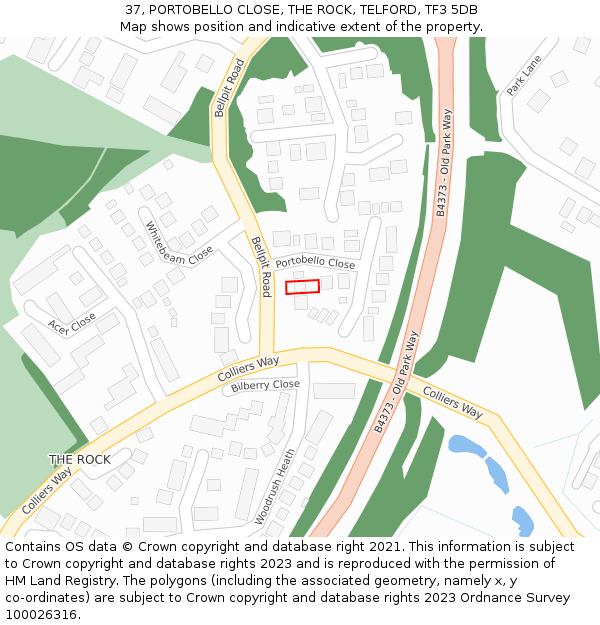 37, PORTOBELLO CLOSE, THE ROCK, TELFORD, TF3 5DB: Location map and indicative extent of plot