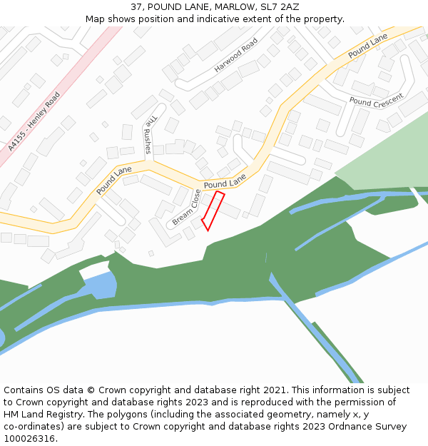 37, POUND LANE, MARLOW, SL7 2AZ: Location map and indicative extent of plot