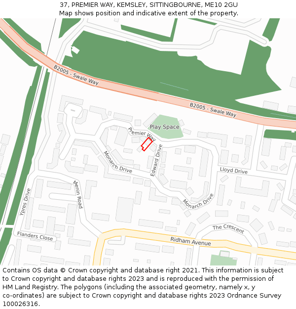 37, PREMIER WAY, KEMSLEY, SITTINGBOURNE, ME10 2GU: Location map and indicative extent of plot