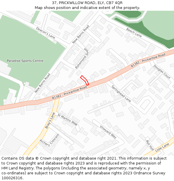 37, PRICKWILLOW ROAD, ELY, CB7 4QR: Location map and indicative extent of plot