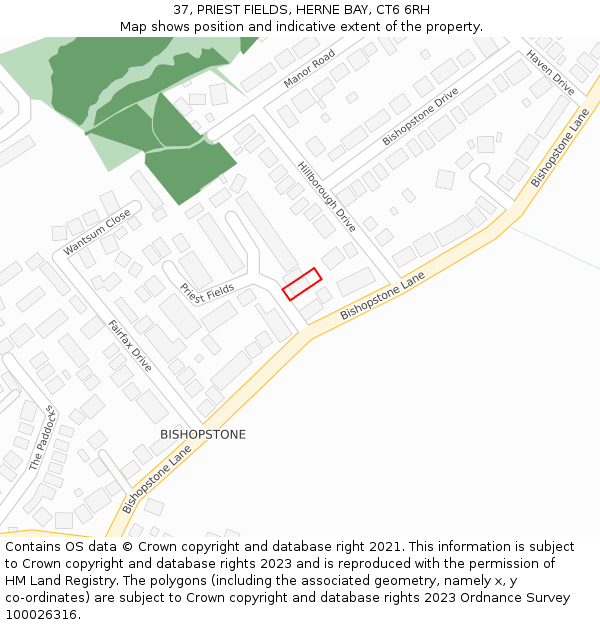 37, PRIEST FIELDS, HERNE BAY, CT6 6RH: Location map and indicative extent of plot