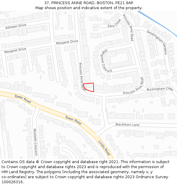 37, PRINCESS ANNE ROAD, BOSTON, PE21 9AP: Location map and indicative extent of plot