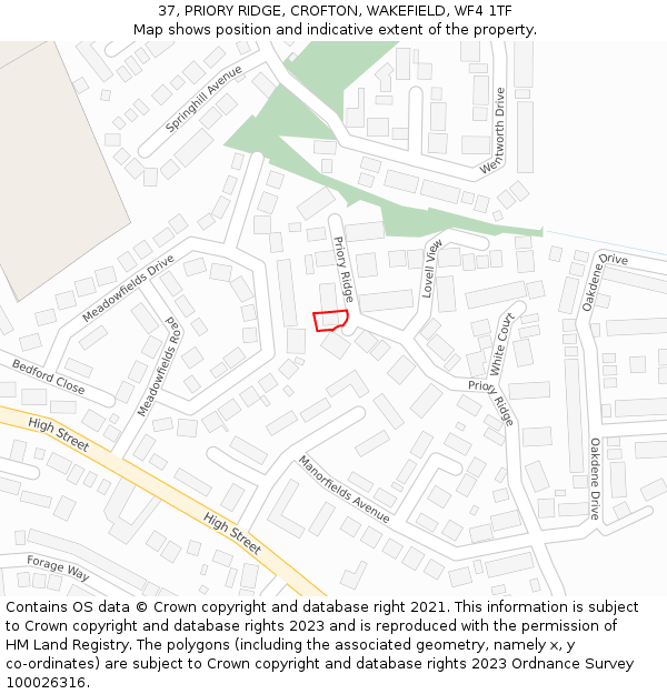 37, PRIORY RIDGE, CROFTON, WAKEFIELD, WF4 1TF: Location map and indicative extent of plot