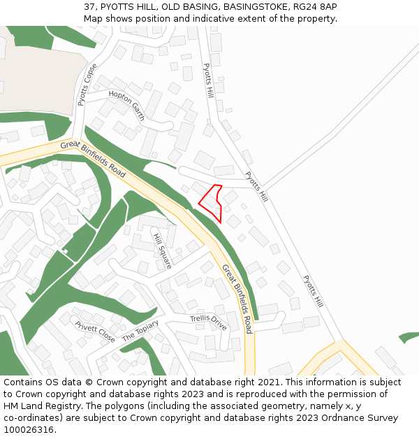 37, PYOTTS HILL, OLD BASING, BASINGSTOKE, RG24 8AP: Location map and indicative extent of plot