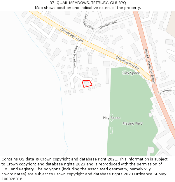 37, QUAIL MEADOWS, TETBURY, GL8 8PQ: Location map and indicative extent of plot
