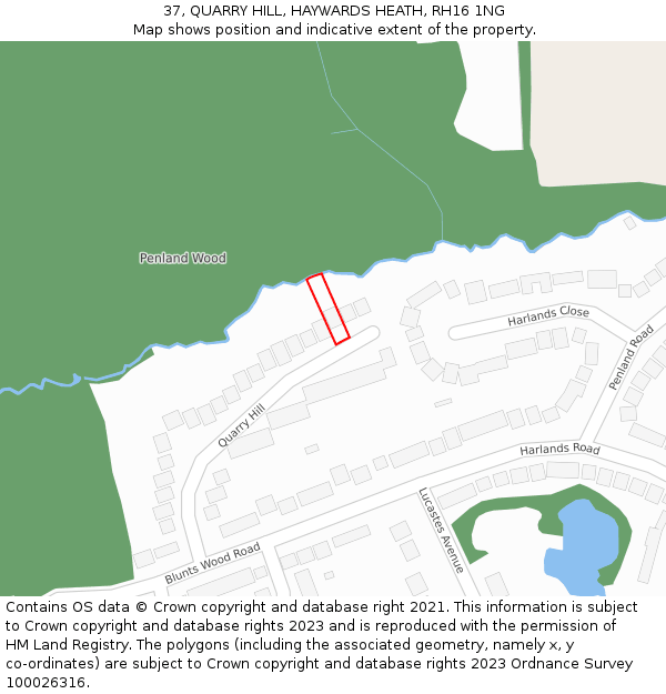 37, QUARRY HILL, HAYWARDS HEATH, RH16 1NG: Location map and indicative extent of plot