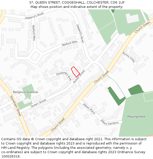 37, QUEEN STREET, COGGESHALL, COLCHESTER, CO6 1UF: Location map and indicative extent of plot