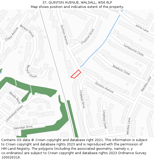 37, QUINTON AVENUE, WALSALL, WS6 6LP: Location map and indicative extent of plot