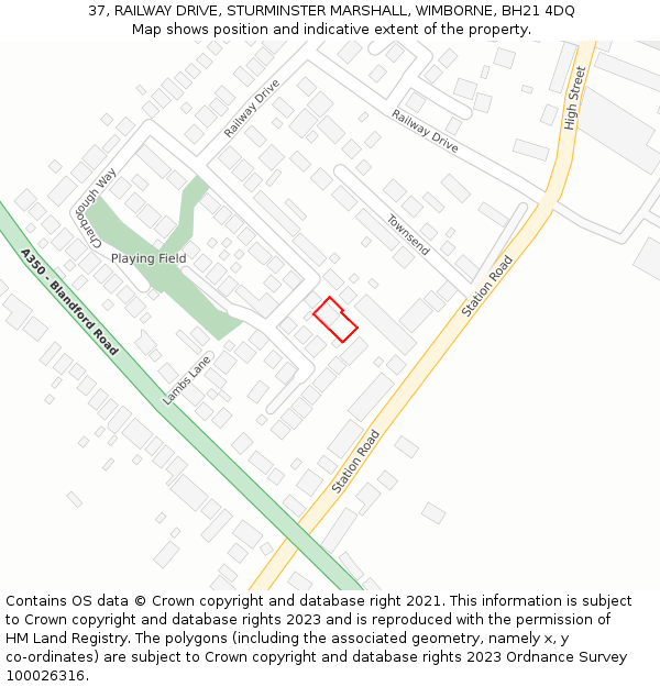 37, RAILWAY DRIVE, STURMINSTER MARSHALL, WIMBORNE, BH21 4DQ: Location map and indicative extent of plot