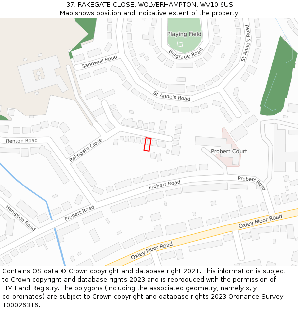 37, RAKEGATE CLOSE, WOLVERHAMPTON, WV10 6US: Location map and indicative extent of plot