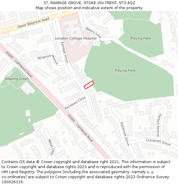 37, RAMAGE GROVE, STOKE-ON-TRENT, ST3 4QZ: Location map and indicative extent of plot