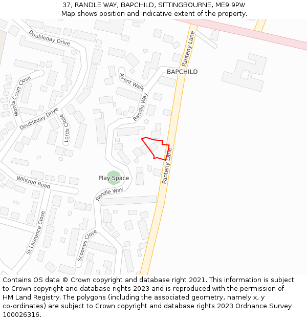 37, RANDLE WAY, BAPCHILD, SITTINGBOURNE, ME9 9PW: Location map and indicative extent of plot