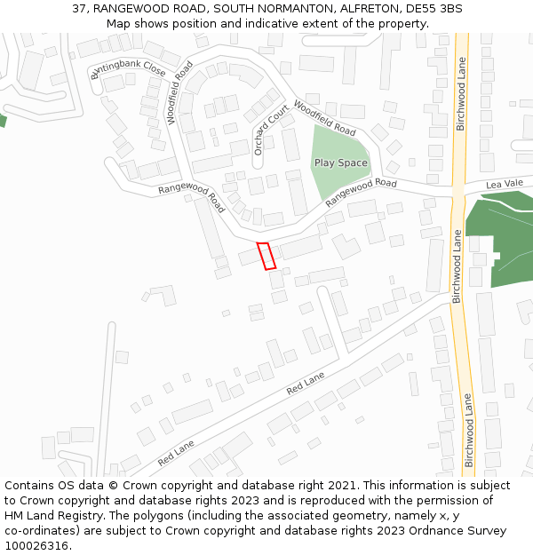 37, RANGEWOOD ROAD, SOUTH NORMANTON, ALFRETON, DE55 3BS: Location map and indicative extent of plot